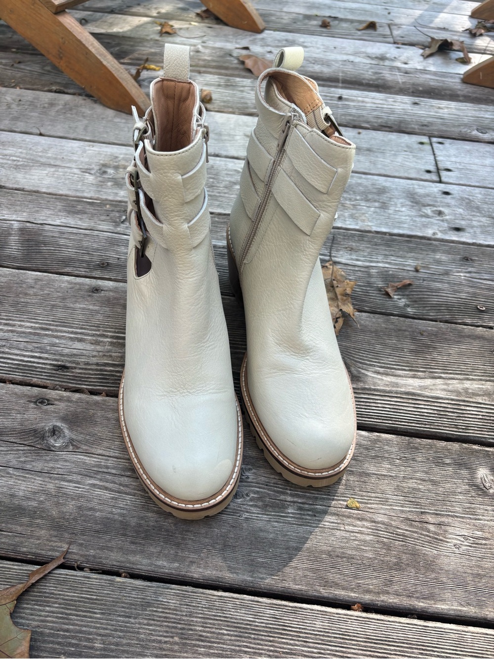 Seychelles Cream Leather Ankle Boots with Buckle Detail